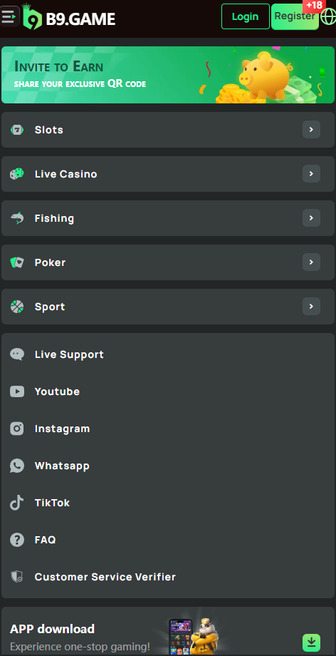 B9 Game app wallet and withdrawal screen screenshot